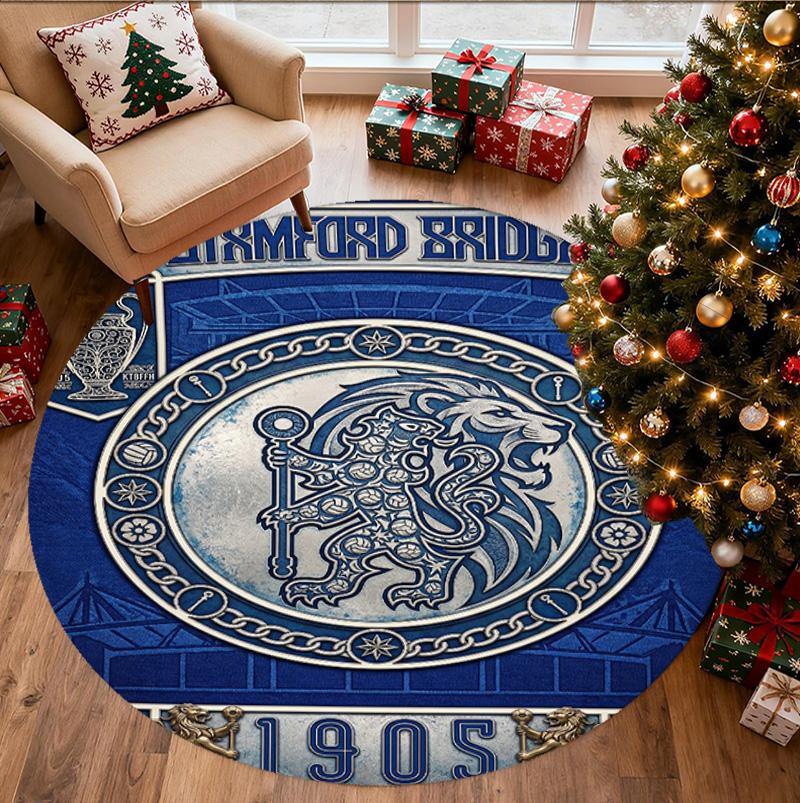 Chelsea Football Club Pattern Round Rug, Indoor/Outdoor Mat, for Picnic, Gameroom, Bedroom, Office, Living Room, Home Decor Carpet, Birthday Gift