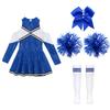Girls Long Sleeve Contrast Color Shiny Sequins Cheerleading Dress Bowknot Headwear Hand Flowers Striped Socks Performance Set