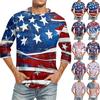 Men's Fashion Casual Independence Day Print Neck Seven-point Sleeve Top T-shirt
