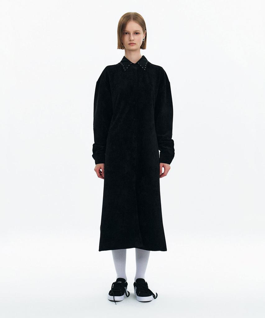 Yunse Studded Velvet Shirt Dress (Black)