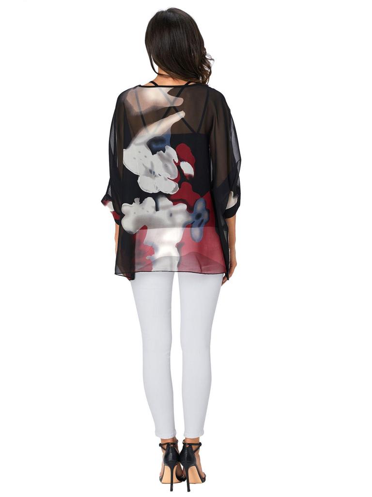 Plus Size Bohemian Chiffon Blouse - Women's Beach Vacation Sunscreen Bikini Cover-up