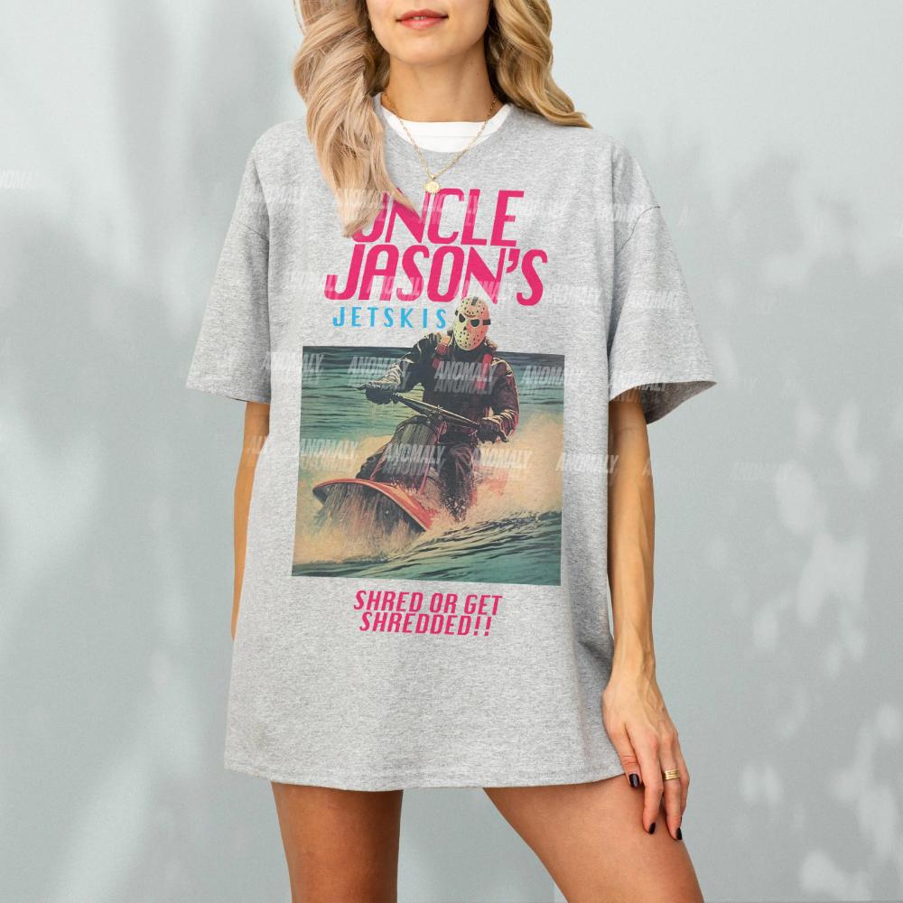 Funny Jason TShirt Uncle Jasons Jetskis Vintage s Horror Movie Ad TShirt Graphic Clothing Short Sleeve Shirt Unisex