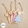 3PCS Household Wooden Hanging Home Decorations Easter Ornaments Wood Crafts Easter Rabbit Cute Bunny