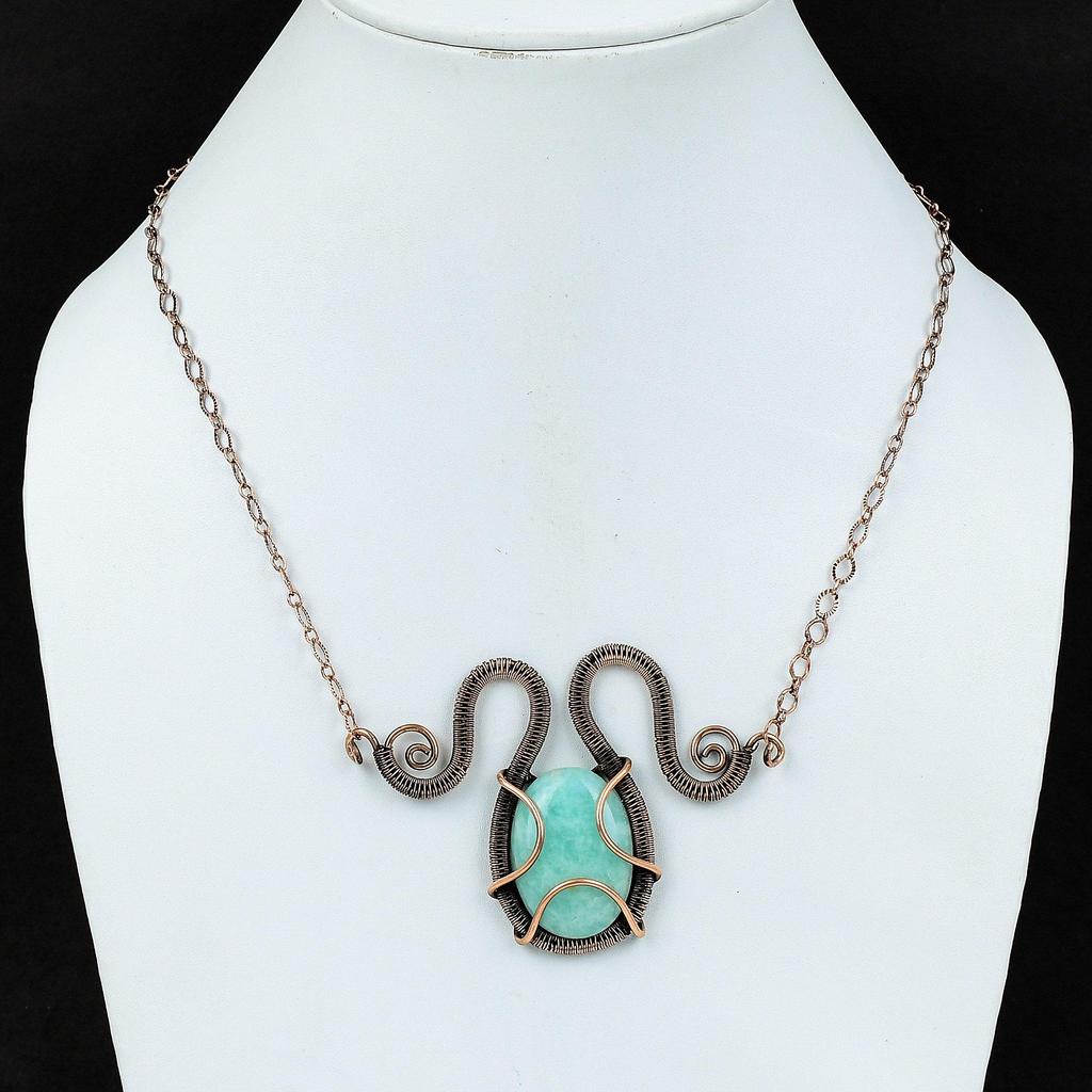 Amazonite Necklace Copper Wire Wrapped Jewelry Adjustable Necklace Gemstone Jewelry Copper Necklace Handmade Wire Wrap Necklace Gift For Mom