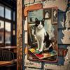Cat Metal Wall Art Vintage 2D Flat Iron Decor 8x12in Brush Palette Garden Home Artwork No Power Needed