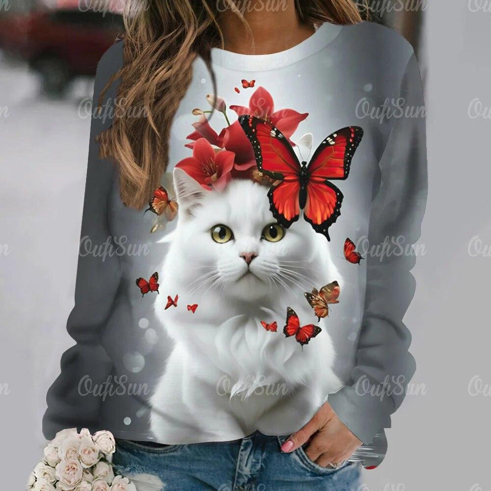Kawaii женская футболка с забавным рисунком кота, футболка с длинными рукавами, повседневная уличная одежда, женский свитер, новый женский пуловер, одежда, топ