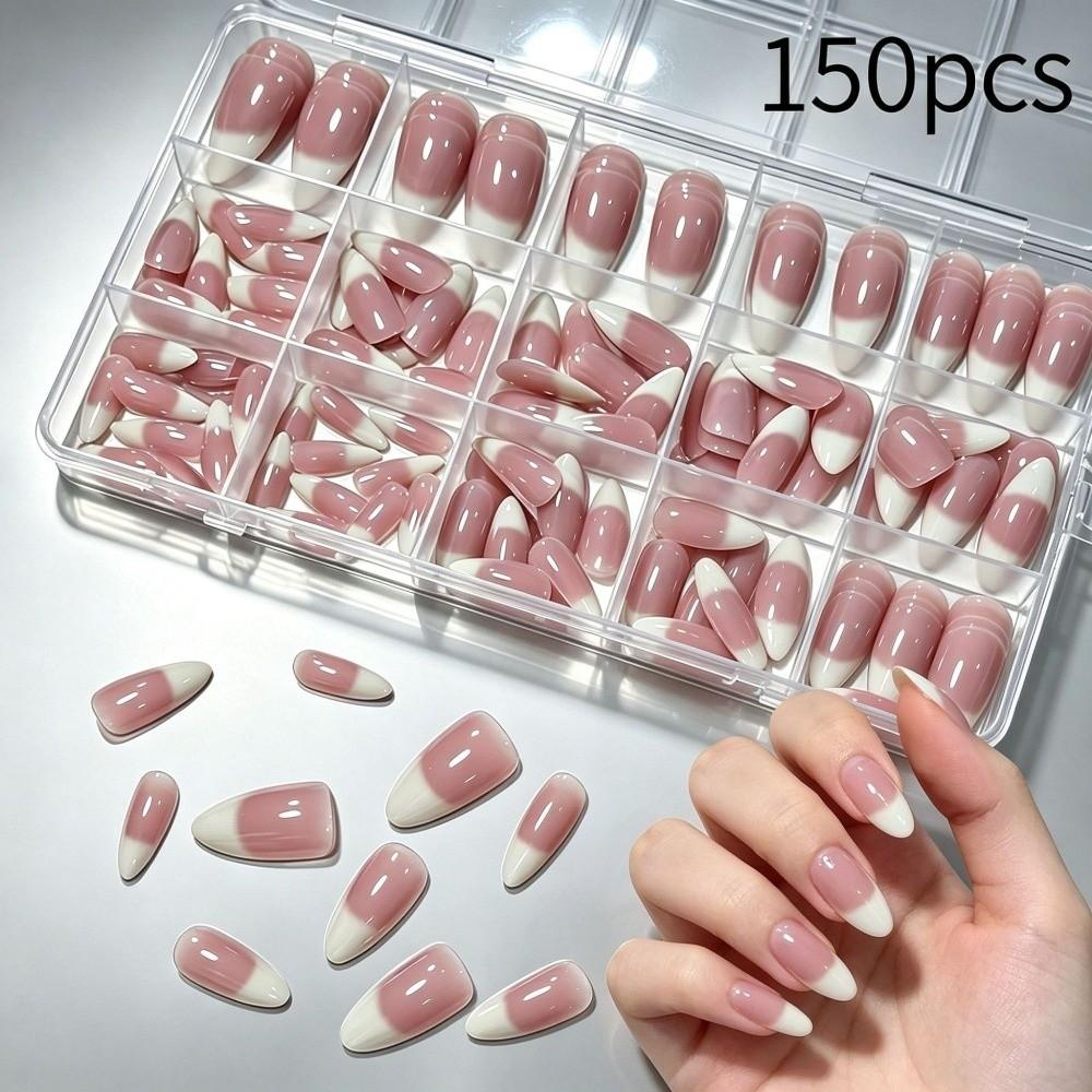 150Pcs/Box Glossy Finish Press On Nails Medium Almond Shape False Nails Fake Nail Tips Nail Salon