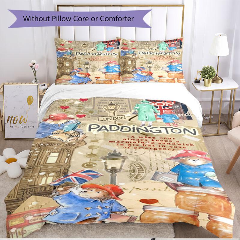 3pcs Duvet Cover Set (1*Duvet Cover + 2*Pillowcase, Without Core), Paddington Bear Print Soft All‑Season Bedding Set, Home Bedroom Decor Gift