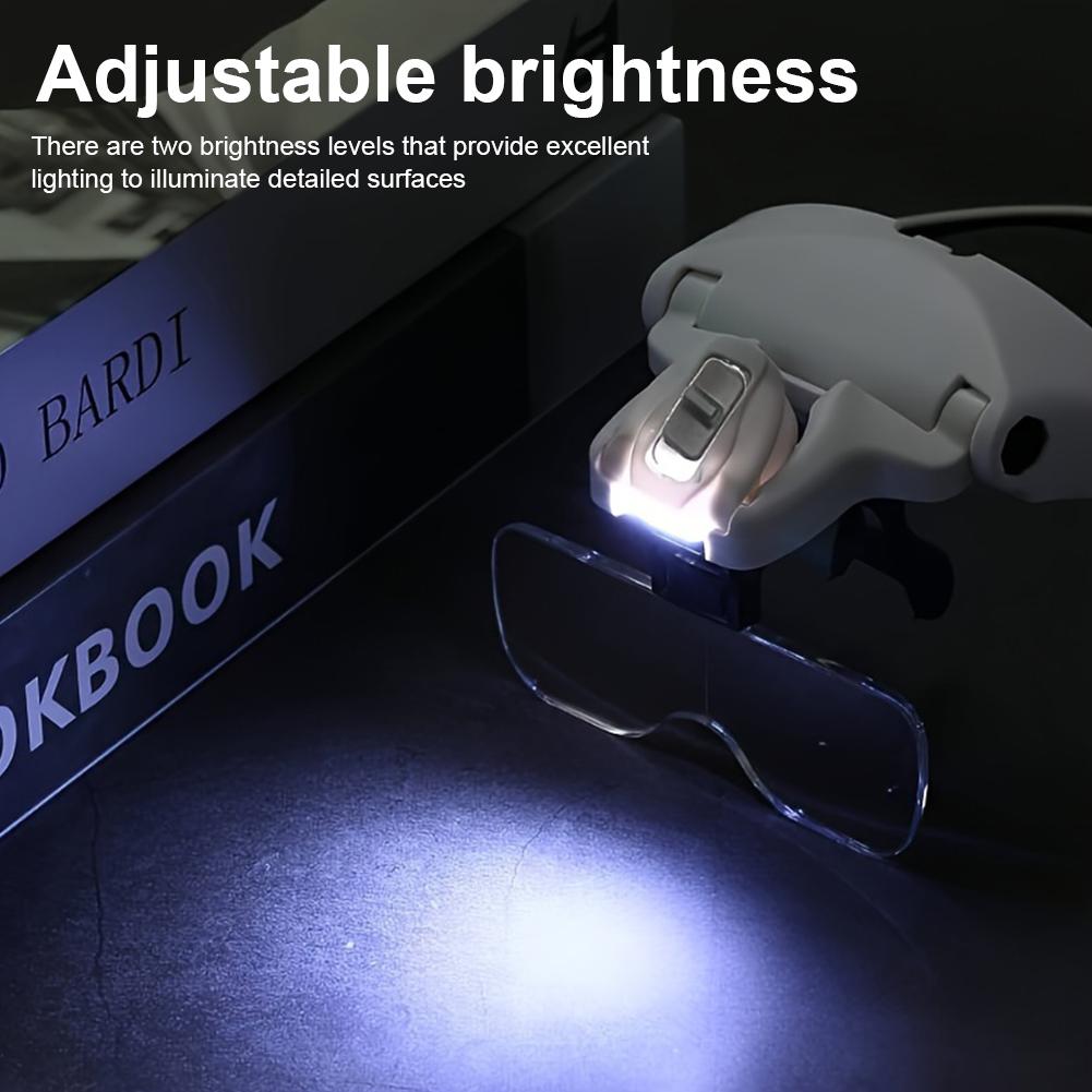 Светодиодная головная лупа с подсветкой на батарейках, лупа на головном креплении для ювелирных изделий, искусства, рукоделия и работы вблизи