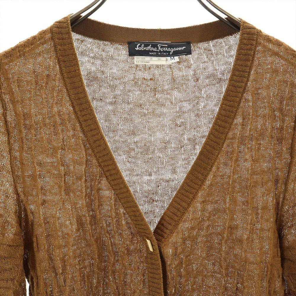 Salvatore Ferragamo Льняной кардиган с V-образным вырезом и длинными рукавами M Коричневый Женский Б/у