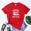 Camping Is My Happy Place Tshirt Cute Queen Of The Camper Tshirt Funny Road Trip Traveler Gift Tee Shirt Top