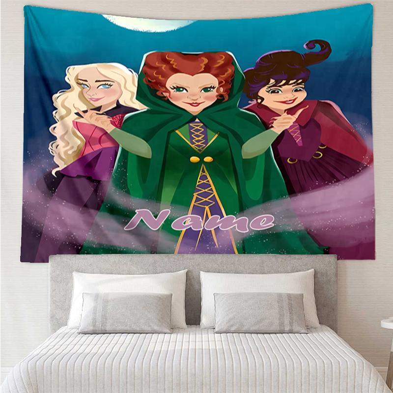Custom Name Hocus Pocus Print Tapestry, Backdrop, Easy Setup, Ideal for Bedroom, Office & Living Room, with Aesthetic Wall Hanging Decor.