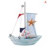 1PCS Mediterranean Style Marine Nautical Wooden Blue Sailing Boat Ship Wood Crafts Ornaments Party  Home Decoration