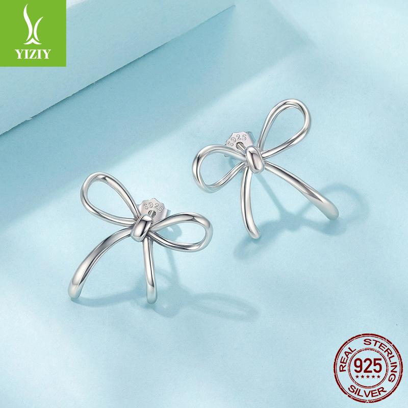 Simple S925 Sterling Silver Stud Earrings Women, Versatile Princess Style Whole Body Silver Stud Earrings