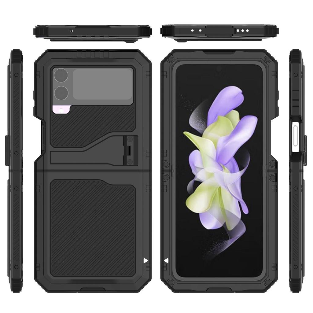 Металлический чехол для Samsung Galaxy Z Flip 4 с подставкой, 3-слойный полнотелый защитный ударопрочный алюминиевый чехол для Z Flip 4