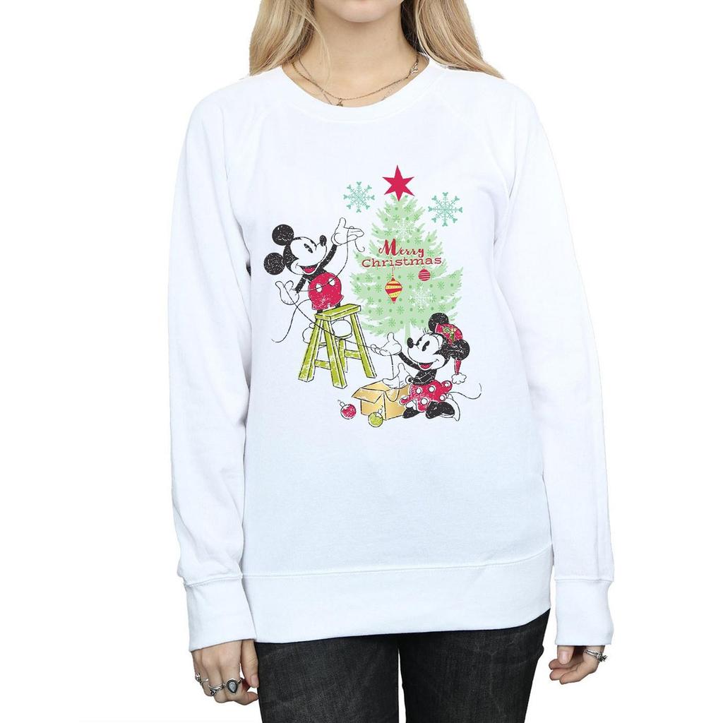 Disney Womens/Ladies Mickey And Minnie Christmas Tree Sweatshirt