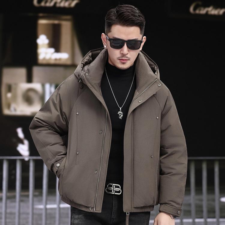 Men's Trendy Winter Commute Windproof Hooded Down Jacket - 90% Duck Down, Warm & Thickened