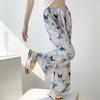 Cotton and silk family summer women's cotton and silk pajama pants high waist wide leg pants thin single wear can be worn outside home pants
