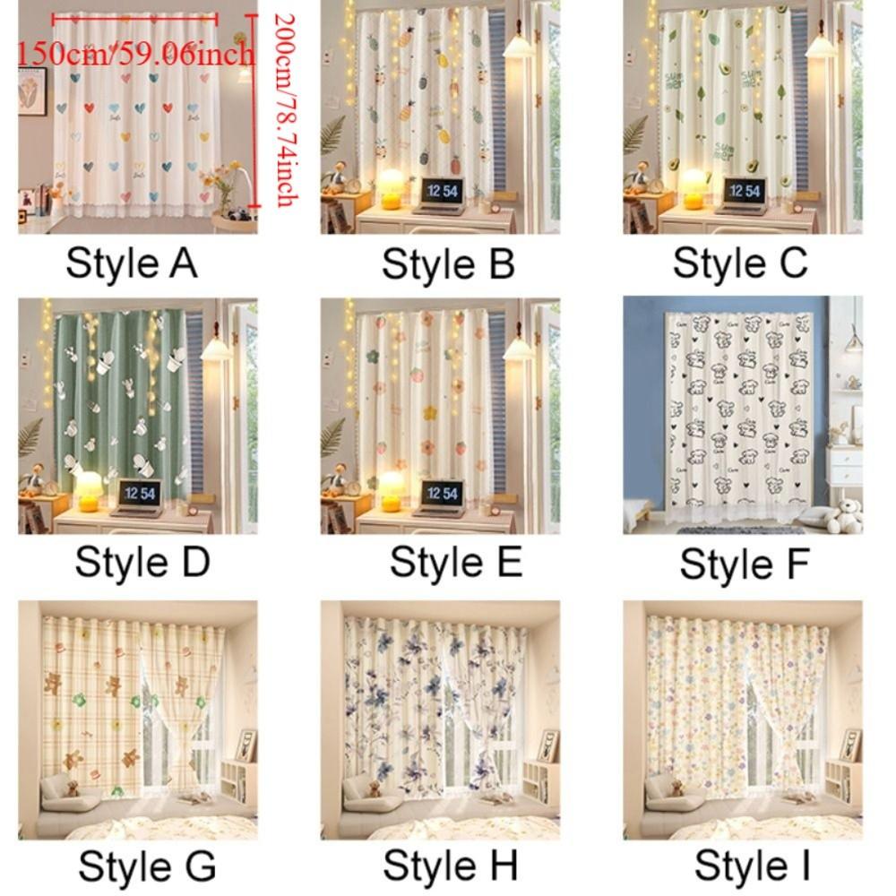 1 Pc No Drill Double Layer Curtain Cartoon Pattern with Rope Blackout Curtains Self-adhesive Bedroom Curtains Rental Housing