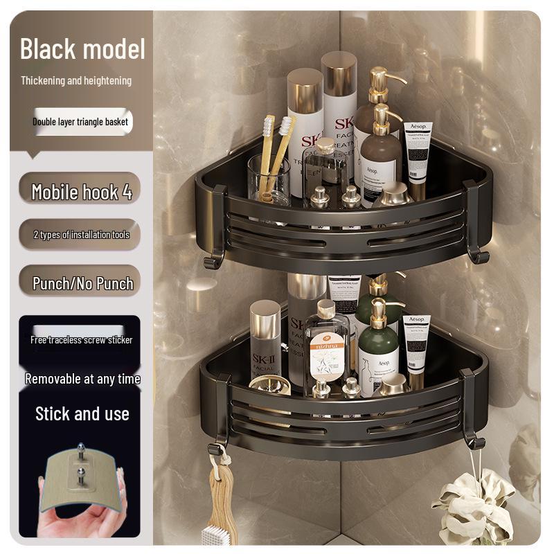 Gunmetal Punch-Free Space Aluminum Corner Bathroom Shelf
