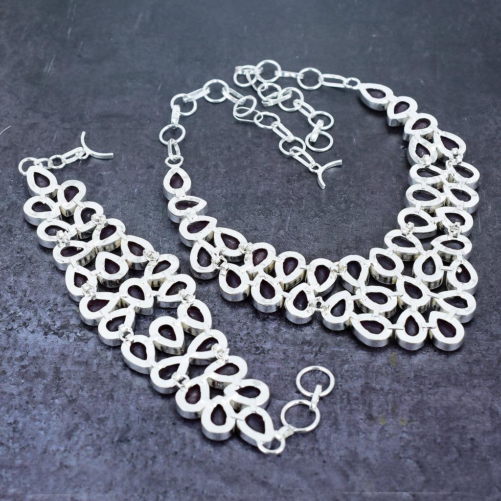 Мозамбикский гранат Драгоценный камень Ручная работа Серебро 925 пробы Ювелирный набор P1h34