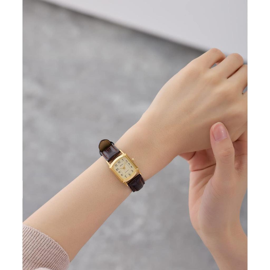 Citizen Q&Q Falcon QA69-103 Women's Analog Watch, Gold, Square Face, Leather Band, Water Resistant