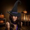 Halloween Witch Hat With Wide Black Flower Feather Velvet Halloween Costume Accessories For Women