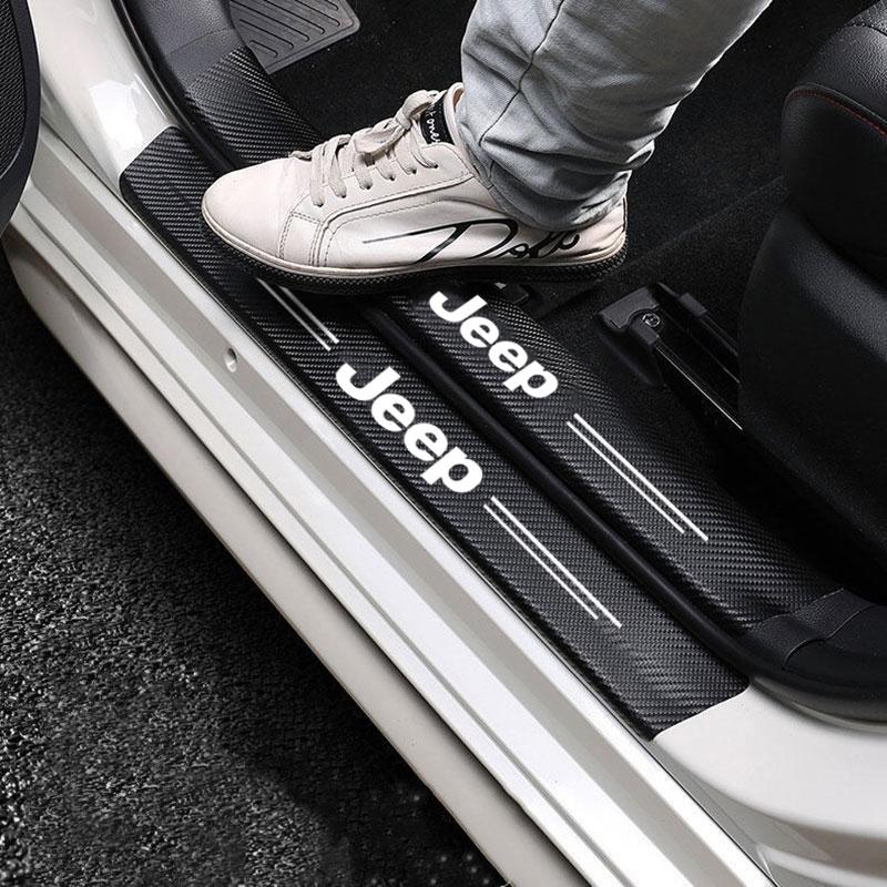 Автомобильные наклейки на пороги из углеродного волокна с логотипом для Jeep Grand Cherokee Wrangler JK Gladiator Compass Renegade Patriot