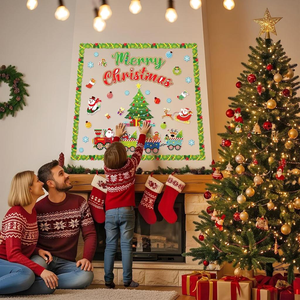 55Pcs Christmas Bulletin Board Set Merry Christmas Banner Tree Santa Reindeer Cutouts Classroom School Office Winter Holiday Wall Decorations