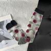 Ultra-Thin Transparent Woman Split Toe Socks Red Cherry Pattern Summer Crystal Silk Hollow Out Sheer Two-Toed Japanese Tabi Sox