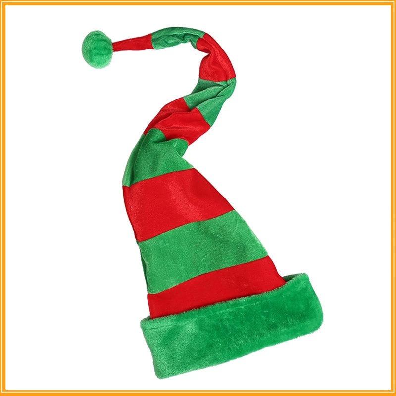1 шт. Взрослая красно-белая полосатая бархатная рождественская шапка Карнавальная шапка костюма эльфа на Хэллоуин с фетровой подкладкой для вечеринки, фотобудки
