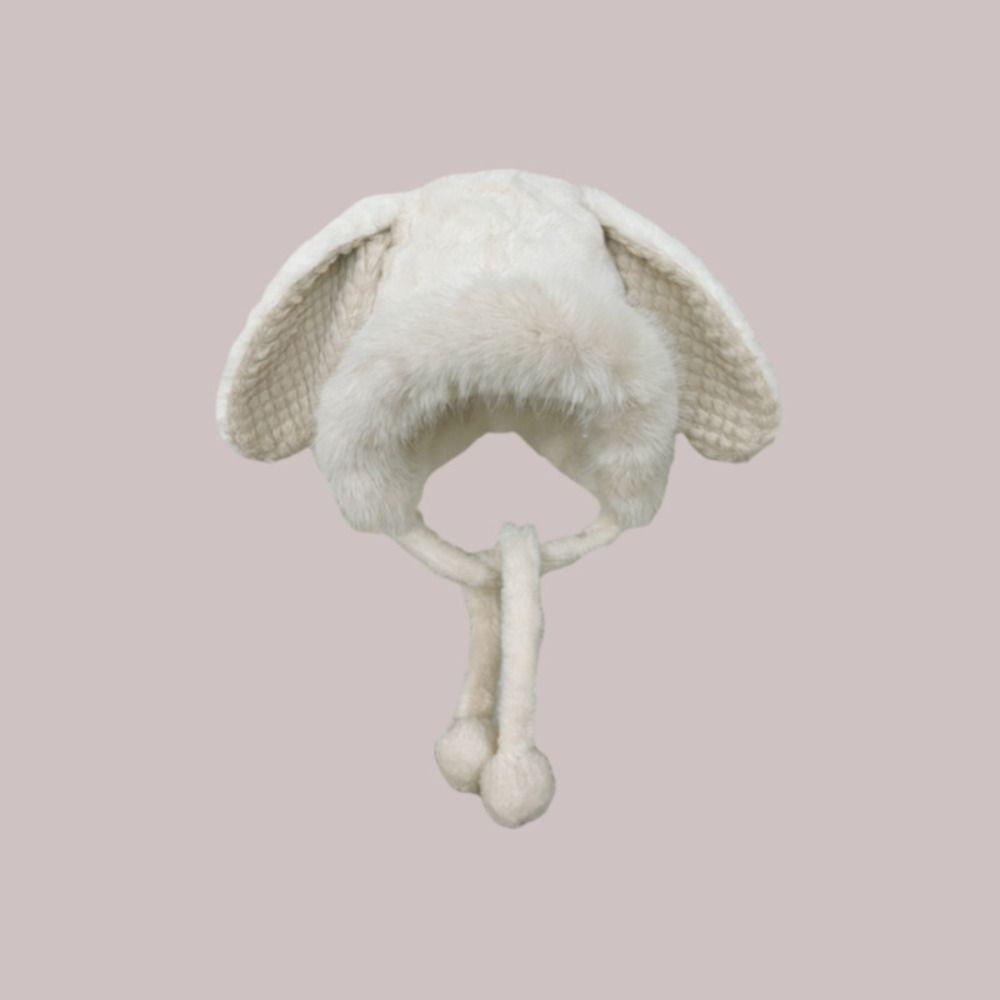 New Warm Winter Hat Lacing Ear Protection Bear Ears Hat Velvet Rabbit Ear Woolen Bucket Hat Women