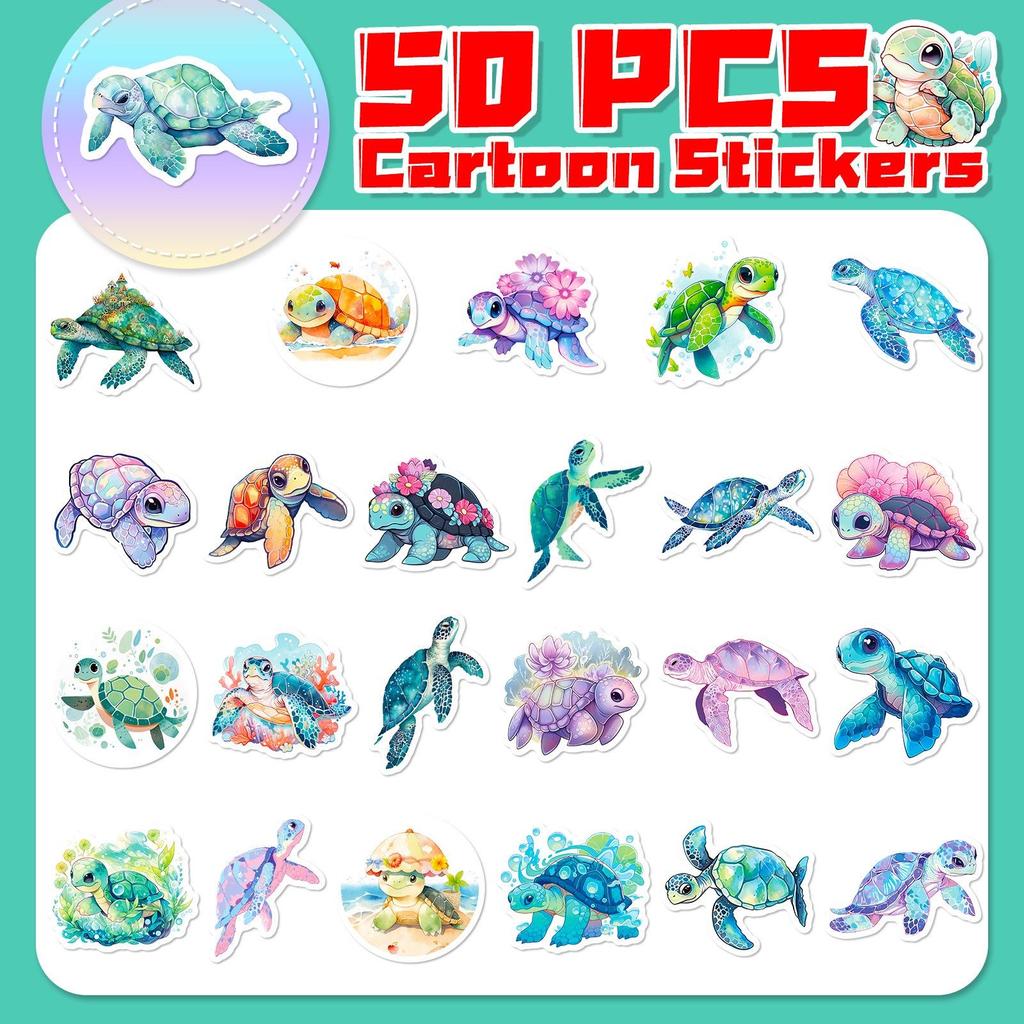 10/50pcs Colorful Cute Sea Turtle Stickers Turtle Marine Animal Graffiti Stickers for DIY Luggage Laptop Skateboard Motorcycle Bicycle Stickers