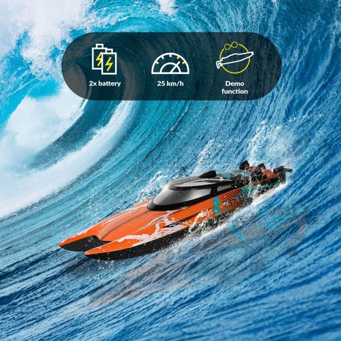 Bateau radiocommandé - OVERMAX - X-Tide - 25 km/h - 2 x 17min - Rouge