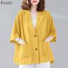 Women Summer Turn Down Collar Loose 3/4 Sleeve Cardigan Blouse