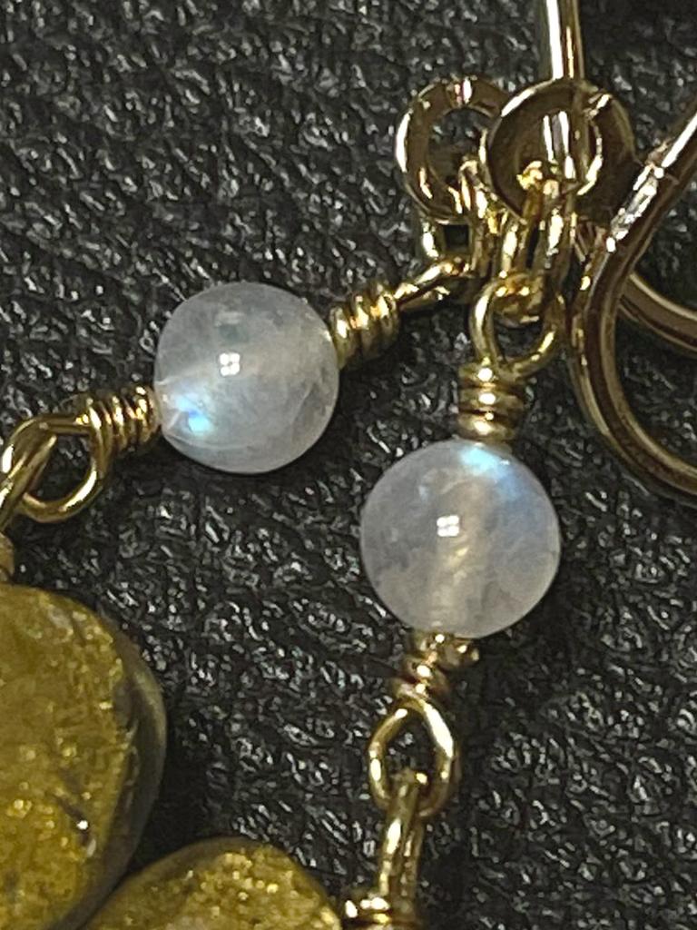 Venetian Glass Heart Gold Foil Moonstone Earrings with Silicone Natural Power Stone A1086 [Cherry] Cover, Stone,