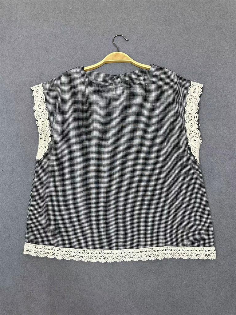 Johnature Универсальные свободные клетчатые кружевные топы без рукавов, летние японские винтажные жилеты на пуговицах с круглым вырезом, женские топы