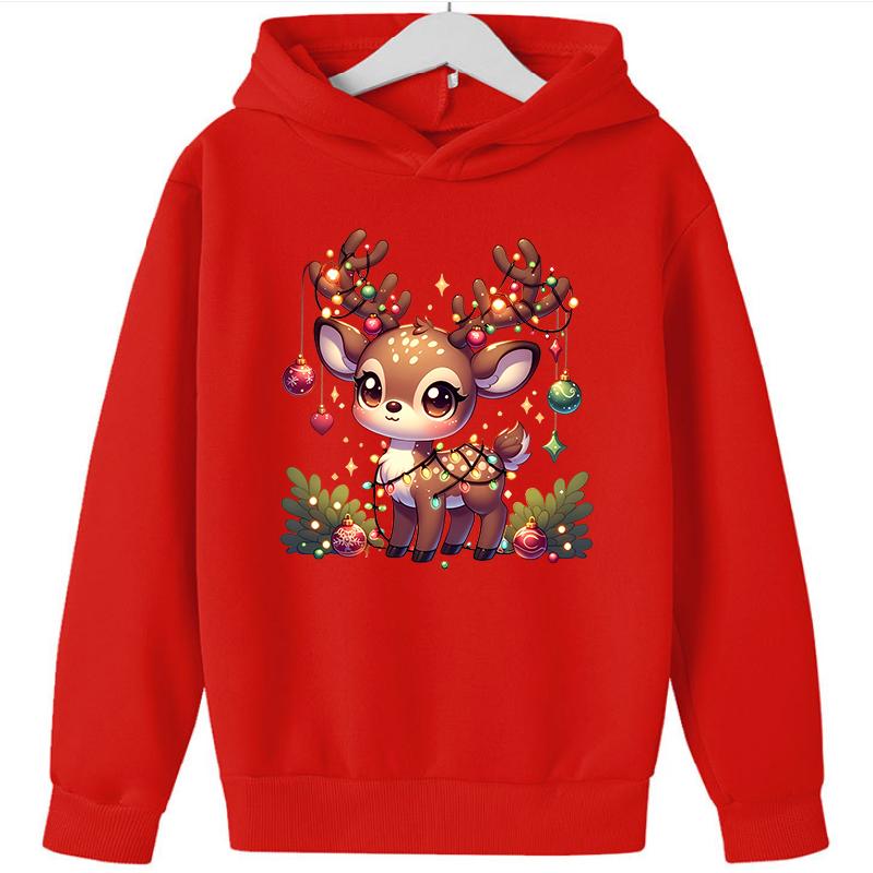 2025 Популярная Рождественская Повседневная Толстовка для Детей с Принтом Оленя, Спортивная одежда для Девочек с Длинным Рукавом, Удобный и Универсальный Топ