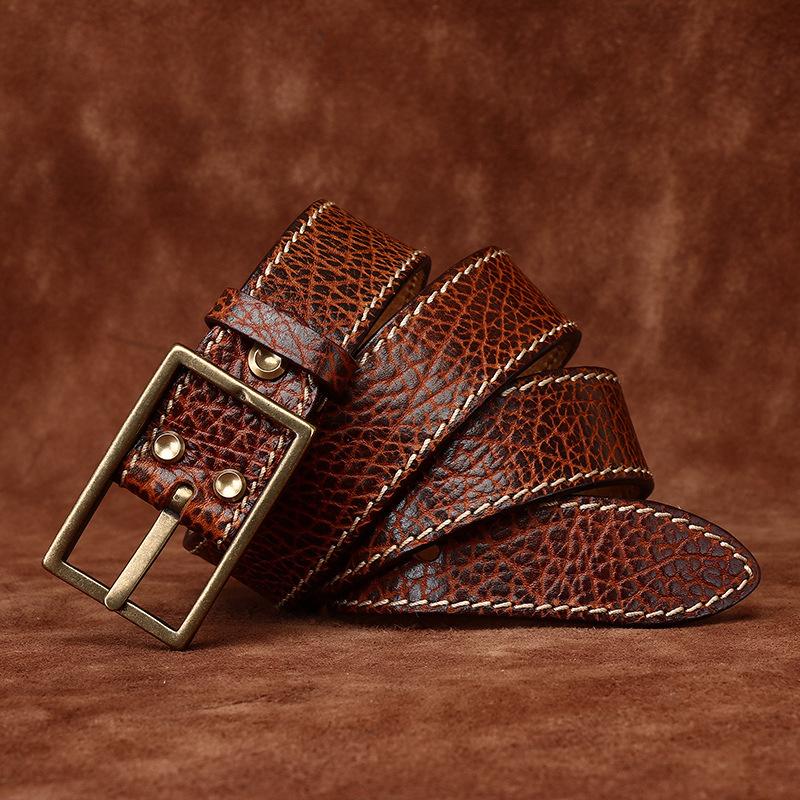 Утолщенный Ретро Тисненый Тренд Универсальный Кожаный Ремень Мужской Первый Слой Коровья Кожа Бизон Кожаный Узор Джинсовый Ремень Мужской