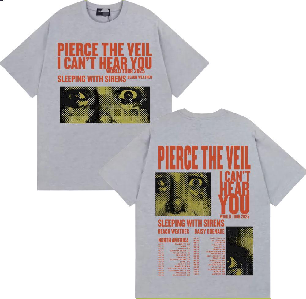 Pierce The Veil I Cant Hear You Тур Мерч Футболки Мода Хип-хоп Рок Музыка Летние Мужские Ретро Повседневные Хлопковые Футболки