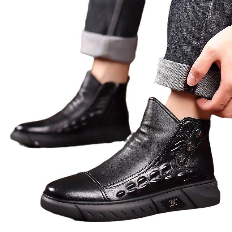 Популярные кожаные ботинки Мартин мужские высокие повседневные кожаные туфли мужские зимние новые бархатные утолщенные теплые ботинки челси