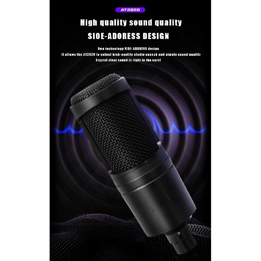AT2020 Wired XLR Condenser Microphone Podcasting Desk Mic Stand Home Recording Studio For Singing Live Screaming