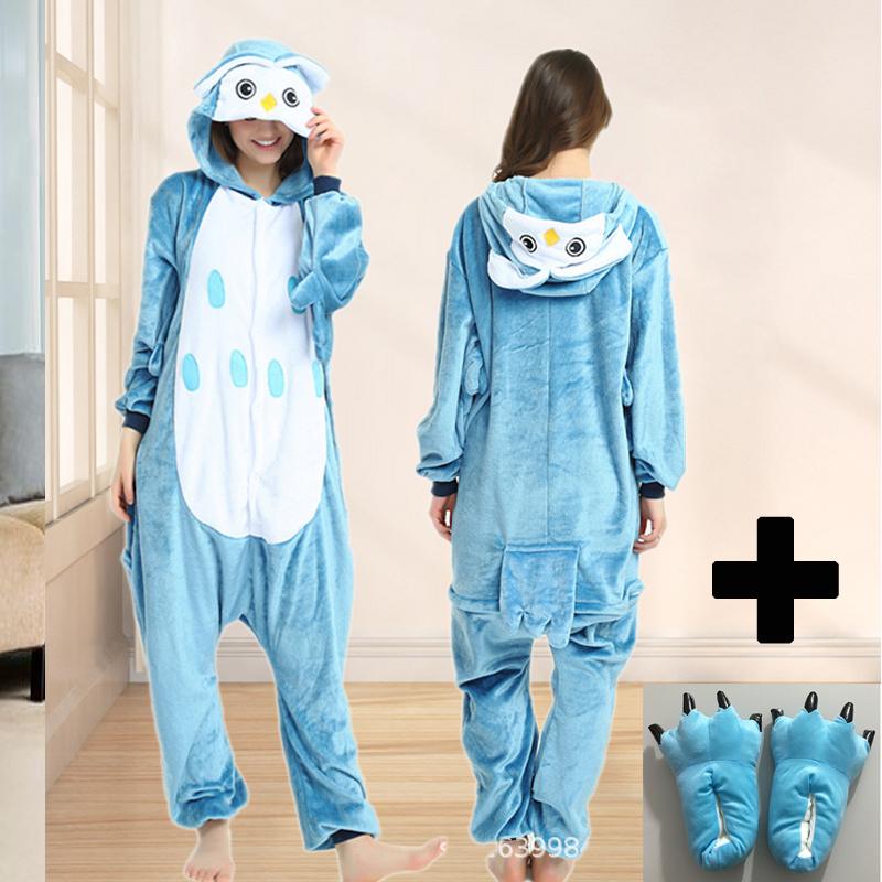 Unisex Women Men Adult Kigurumi Pajamas Set Unicorn Owls Animal Sleepsuit Winter Warm Sleepwear Onesie Kangaroos Costume Halloween