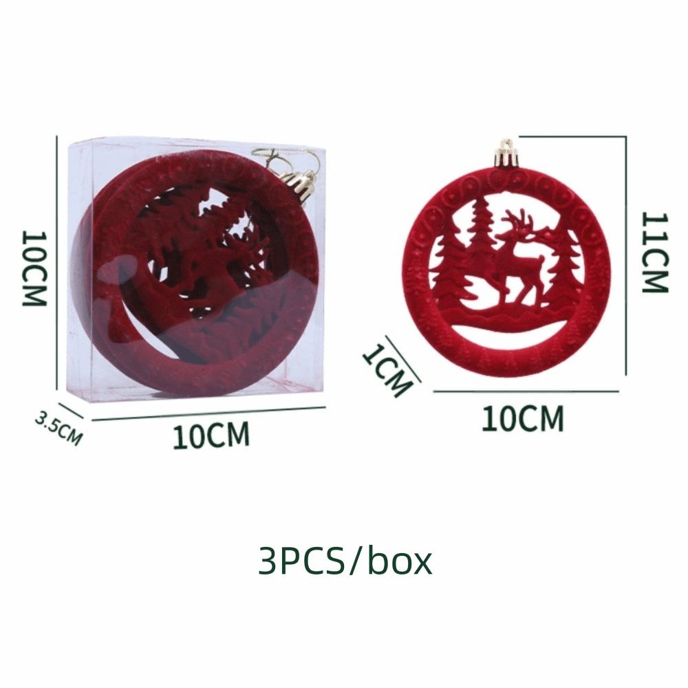 3Pcs/Box Round Pancake Shaped Christmas Flocking Pendant Christmas Tree Decoration