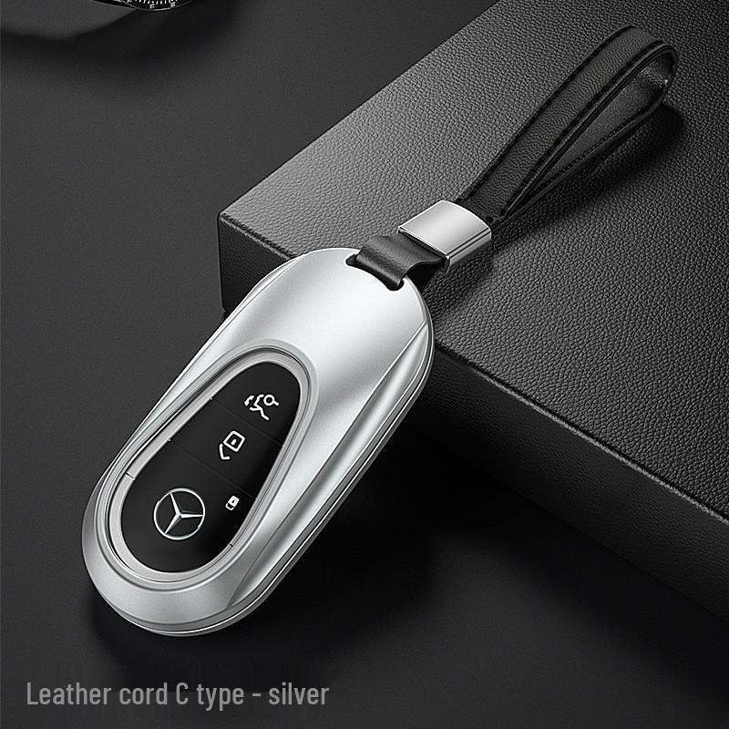 Mercedes-Benz Aluminum Alloy Key Case S/C/E-Class Full Coverage Shell with English Label Square Buckle