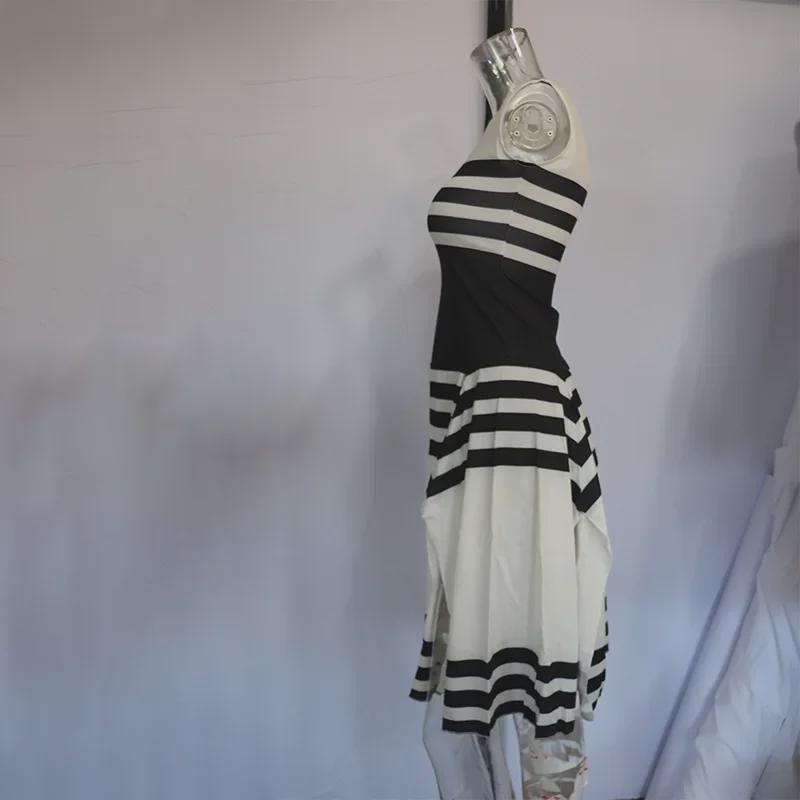 Элегантное летнее платье без рукавов в полоску, пэчворк: Черно-белый повседневный с круглым вырезом