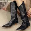 Модные длинные сапоги с острым носком для женщин Осень-Зима 2025 Новые блестящие сапоги до середины икры с пайетками, сексуальные, сапоги на каблуке-рюмочке, сапоги-блинг, рыцарские сапоги