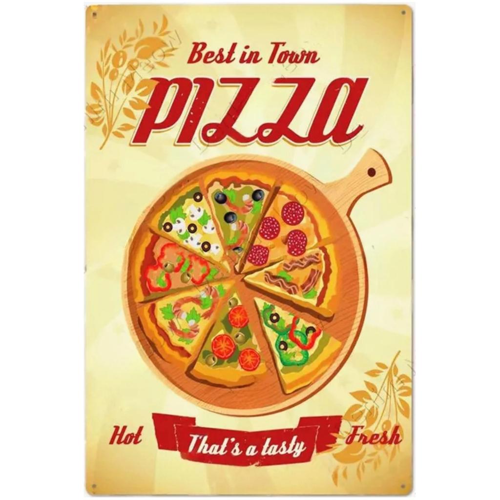 Vintage Pizza Zone Plaque Great Food Metal Sign Pub Bar Home Decoration Best Homemade Poster Italian Pizza Wall Art Plate