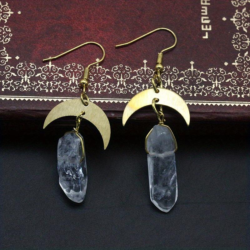 Золотая луна с белыми нерегулярными искусственными кристаллами, висячие серьги, элегантные ювелирные изделия из сплава в богемном стиле, женский подарок