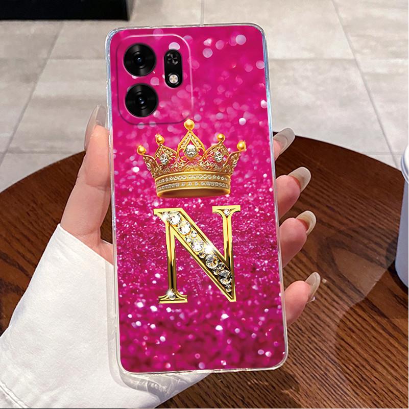 Fashion Initial Letter Crown Couple Case For Honor Play 60A 5G / Honor X6d 5G Transparent TPU Silicone Shockproof Soft Casing